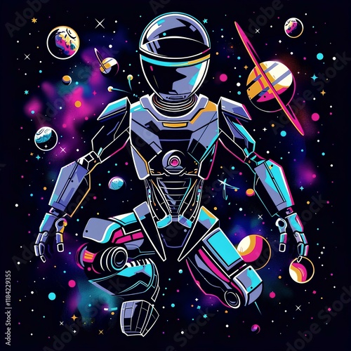 Cartoon robot in space concept design creative style illustration 