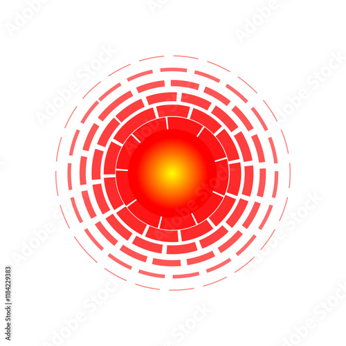 Red circle indicating pain location. Sore spot symbol for body discomfort. Ache area icon used in pain relief ads. Abstract target marking hurt region. Medical sign element