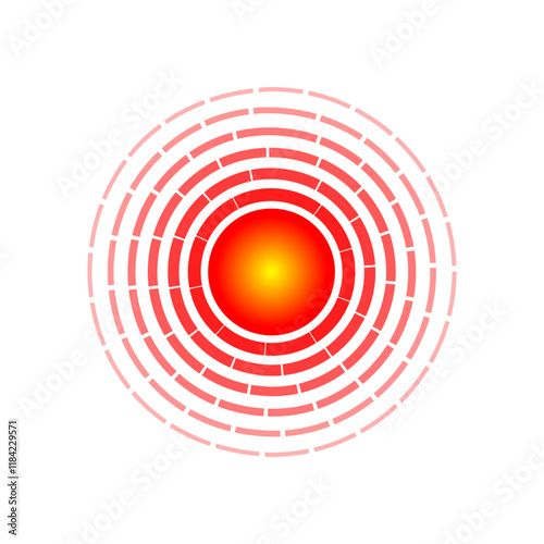 Pain spot marked with red circle. Ache area symbol for sore body parts. Targeted localization design. Abstract hurt indicator for painkiller advertisements