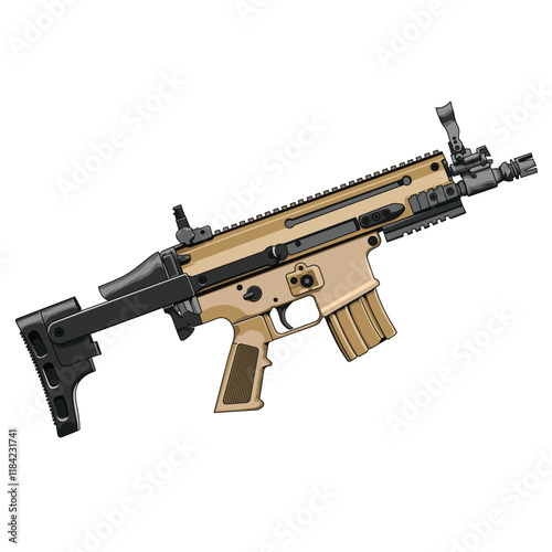 Realistic Vector Assault Riffle Illustration with Transparent Background