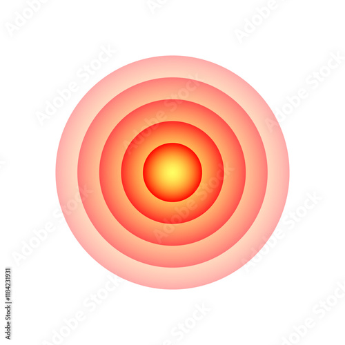 Pain localization symbol in red. Targeted icon for sore spot on body. Ache region indicator used in medical ads. Abstract hurt localization design