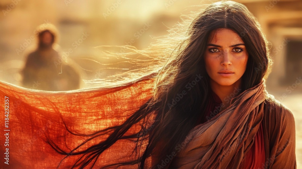 This image beautifully captures the essence of Rahab, a pivotal figure in the story of Jericho.