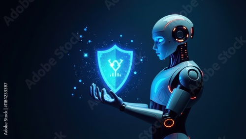 Sleek Metallic Robot with Glowing Blue Circuitry