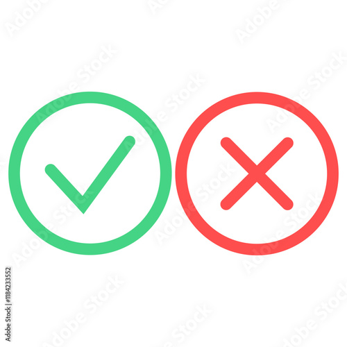 Cross check mark icons. Yes or no in colour. Vector illustration