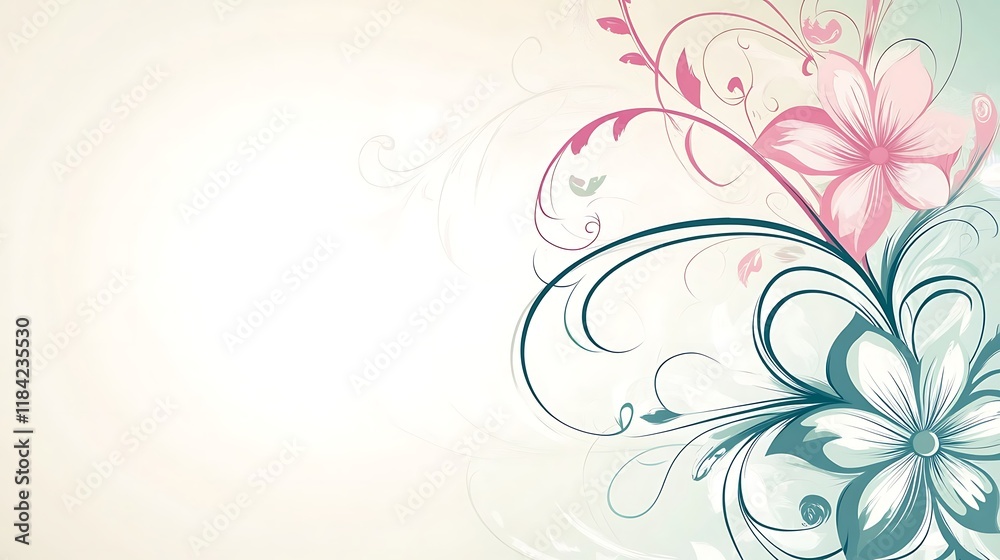 Delicate Floral Design with Swirling Vines and Blossoms Delicate Floral Design with Swirling Vines and Blossoms