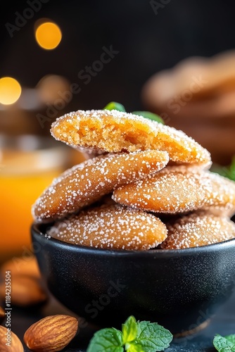 Delicious Ghoriba Cookies from Morocco Made with Semolina, Almonds, and Orange Flavor, Perfect for Any Occasion or Gathering photo