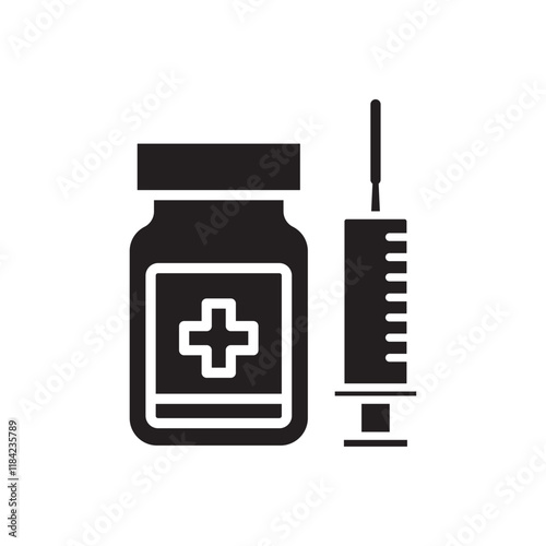 Vaccine vial icon Line Art Logo set