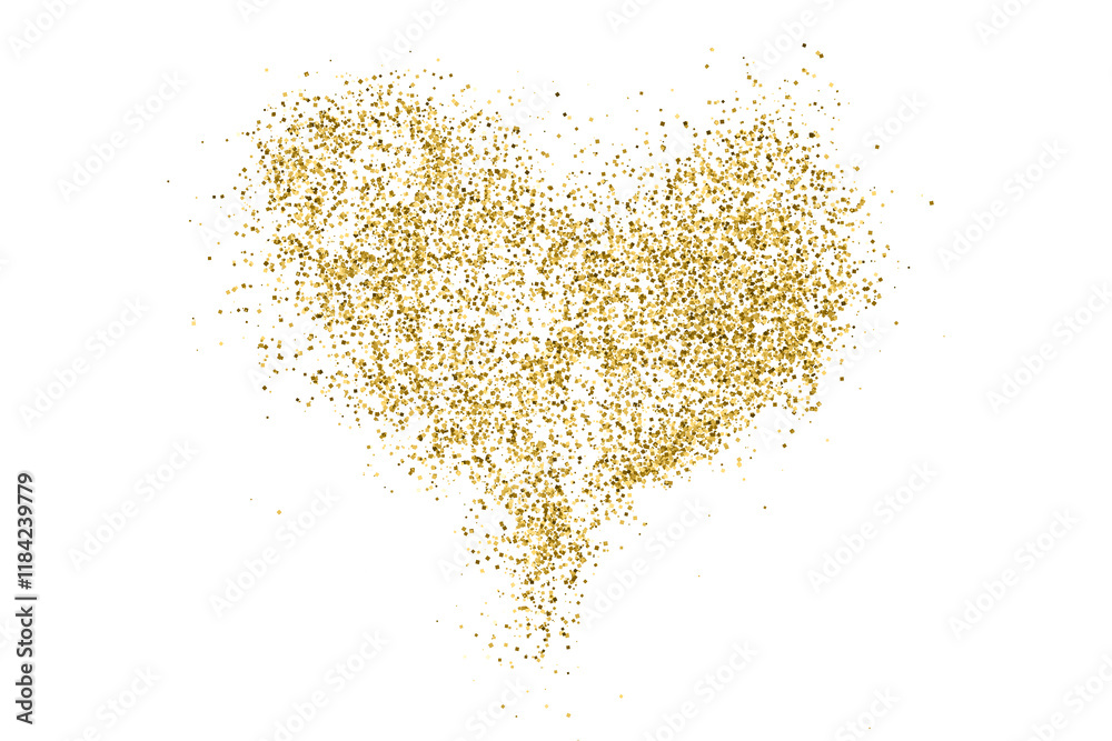 Gold Heart Texture Pattern on Transparent Background. Light Golden Confetti. PNG Design Element.