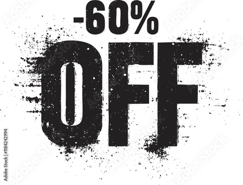 Grunge style 60 percent off discount sign in black and white.