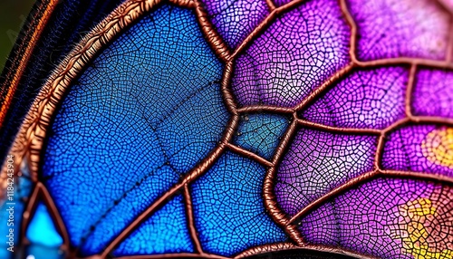 Intricate Butterfly Wing: Vibrant Blue and Purple Veined Texture photo