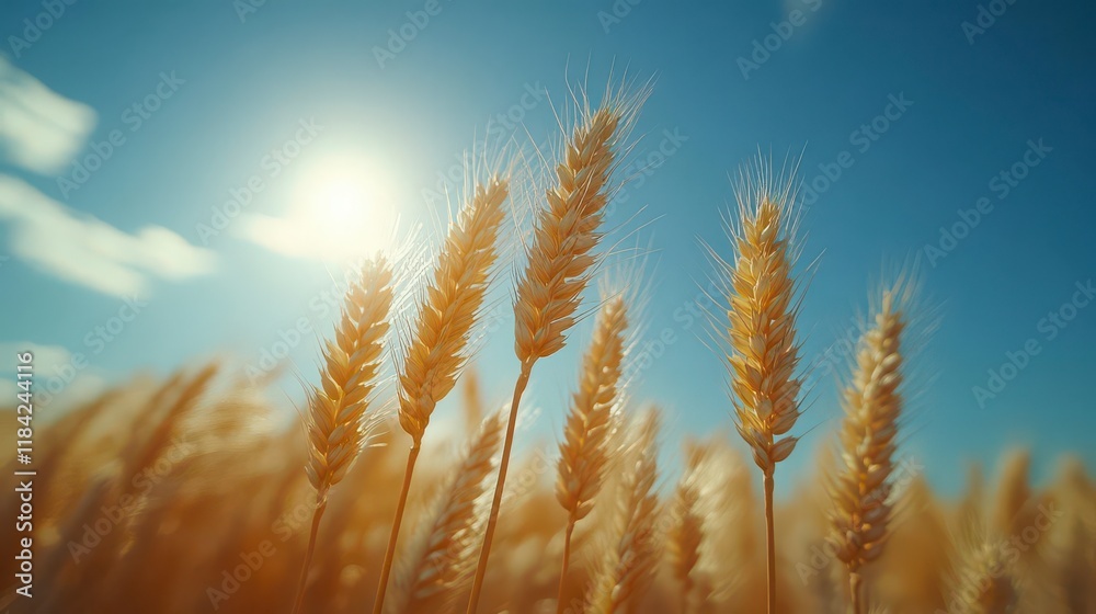 Sunlit Wheat Field: Golden Ears Under a Blue Sky