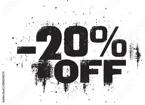 Grunge style 20 percent off discount sign for promotions and sales.