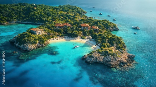 Wallpaper Mural Secluded Island Paradise: Azure Waters, White Sands, Luxurious Villas Torontodigital.ca