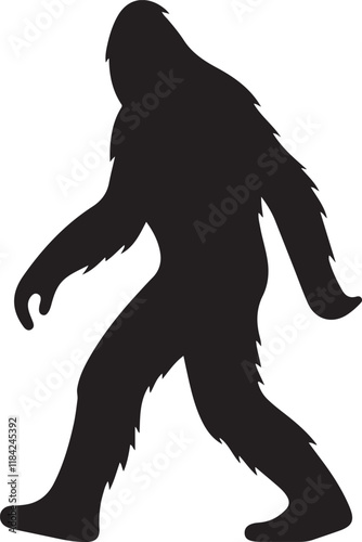 Walking Bigfoot Silhouette Vector Art. Bigfoot yeti silhouette set, isolated white background