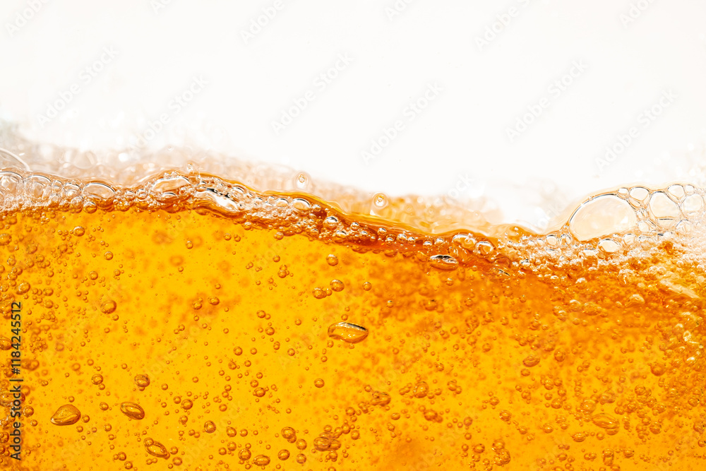 Close up bright orange Oil or beer splash texture and nature waves, Beautiful waves curve and little bubbles smooth for graphic design and background, Oil Bubbles, Soft beer bubbles, Selective focus Close up bright orange Oil or beer splash texture and nature waves, Beautiful waves curve and little bubbles smooth for graphic design and background, Oil Bubbles, Soft beer bubbles, Selective focus