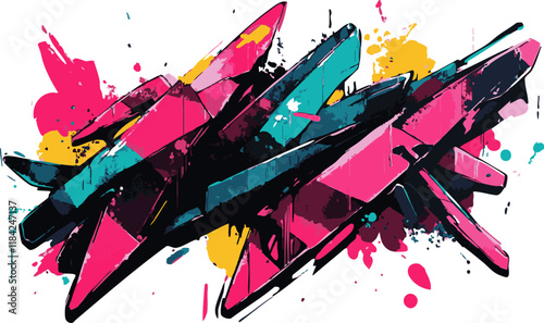 Vibrant abstract graffiti artwork with bold colors and dynamic shapes.