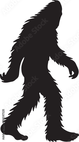 Walking Bigfoot Silhouette Vector Art. Bigfoot yeti silhouette set, isolated white background