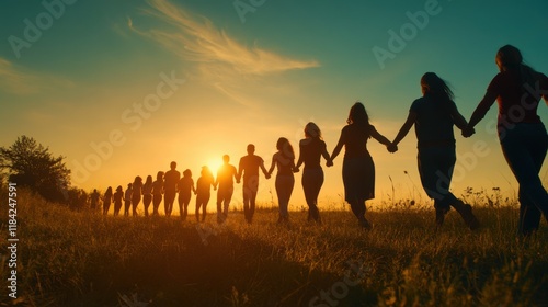 People Forming a Chain in the Golden Hour Light