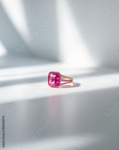 a close up of a pink ring on a white surface photo