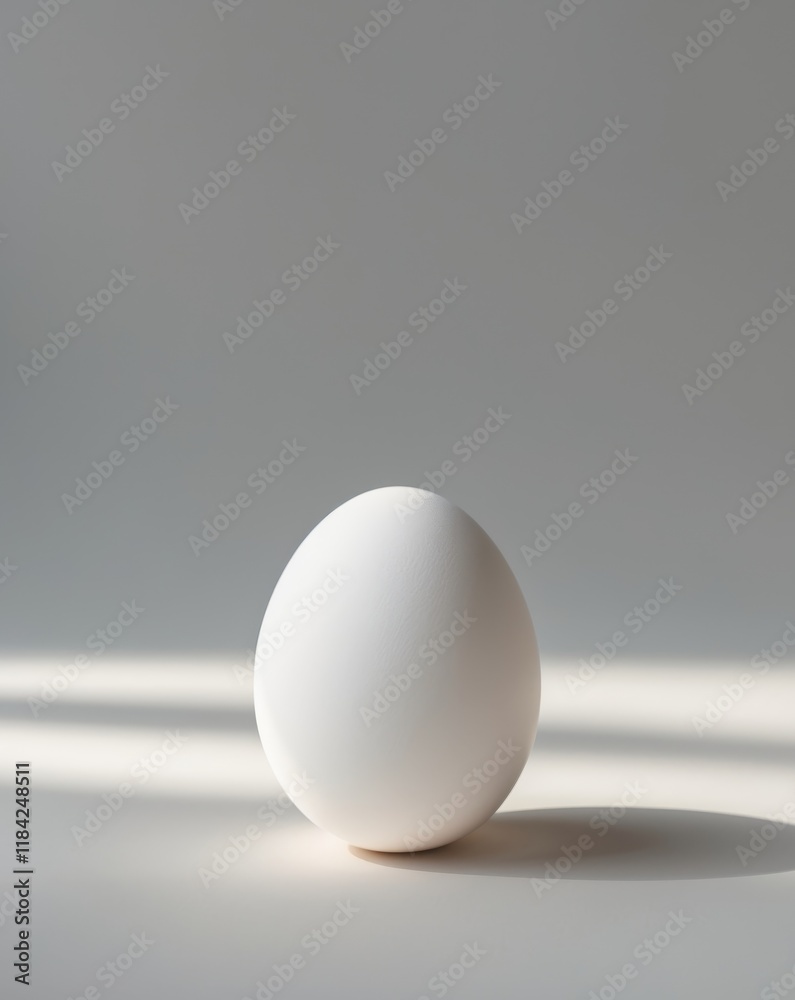 Single White Egg on Light Gray Background Still Life Single White Egg on Light Gray Background Still Life