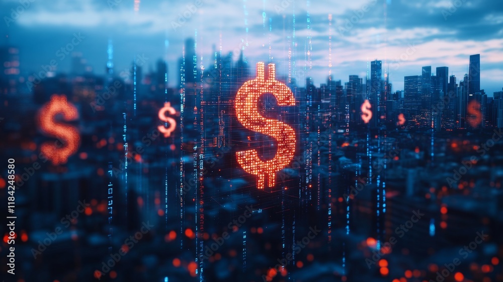 Digital currency growth in urban landscape data visualization city environment futuristic viewpoint Digital currency growth in urban landscape data visualization city environment futuristic viewpoint