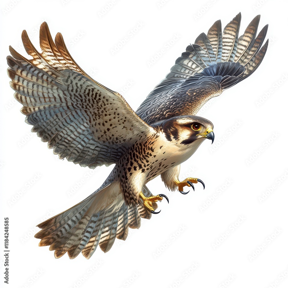 Fototapeta premium Majestic Falcon in Flight with Detailed Feather Patterns and Colors