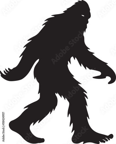 Walking Bigfoot Silhouette Vector Art. Bigfoot yeti silhouette set, isolated white background