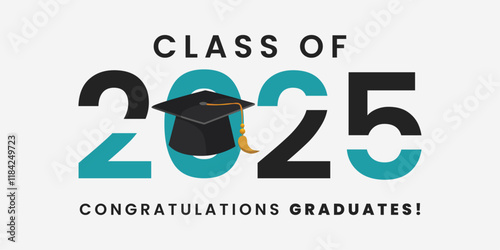 Class of 2025 in minimalist design with graduates caps Congratulations graduates.