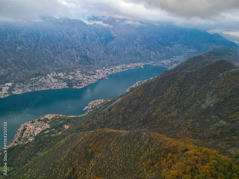 Bay of Kotor - view from Mount Vrmac, Montenegro Bay of Kotor - view from Mount Vrmac, Montenegro