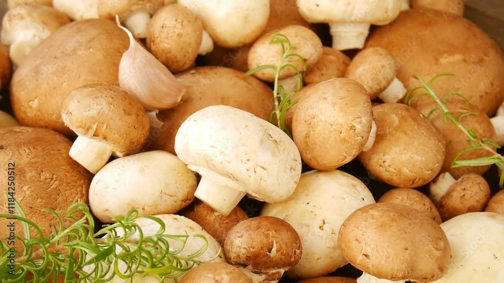 Champignon mushrooms on the table. Champignon mushrooms on the table.