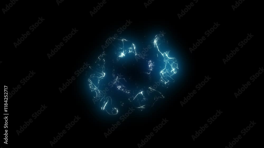 Dynamic burst of electric blue light with glowing sparks and energy trails, creating a powerful and futuristic visual effect. Perfect for sci-fi, technology, or high-energy motion graphics projects.