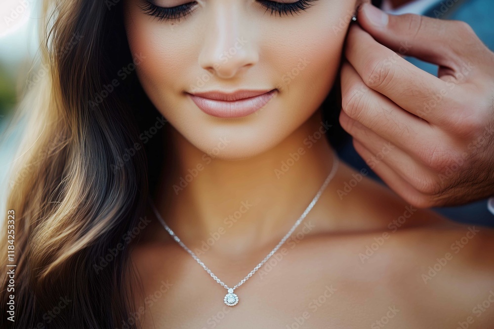 © AnaBeln - Man putting a diamond necklace on a woman