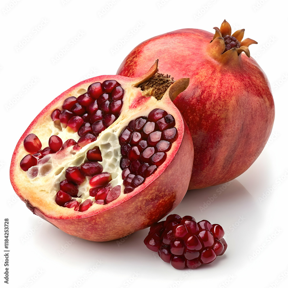 Fresh and juicy pomegranate on a white background Fresh and juicy pomegranate on a white background