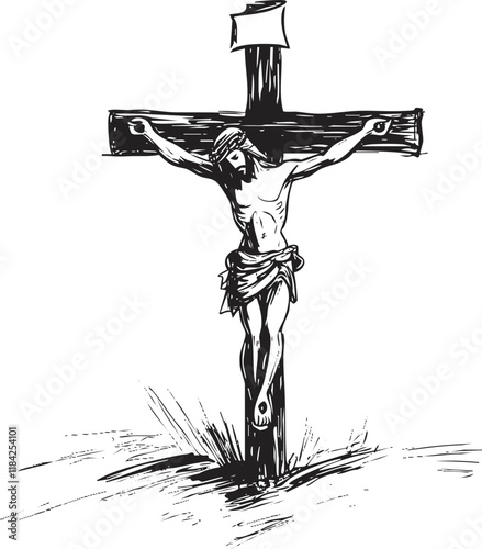 Illustration of Jesus on the cross symbolizing crucifixion and Christianity.