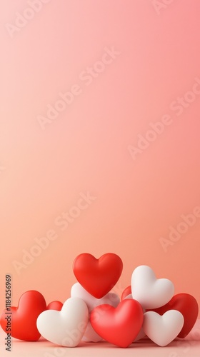 Minimalist heart shape on gradient background concept. Colorful hearts arranged on a soft gradient background