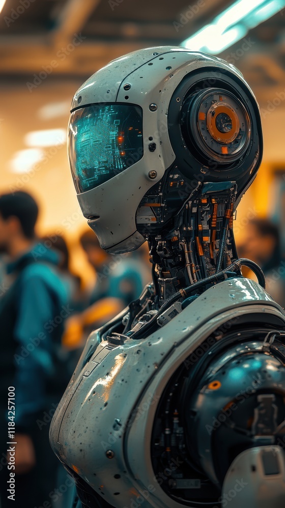 Ai robot professor in hightech classroom with holographic projections Ai robot professor in hightech classroom with holographic projections