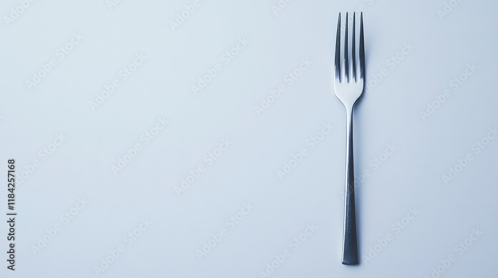 Shiny Silver Fork with Polished Finish on Plain White Background Shiny Silver Fork with Polished Finish on Plain White Background