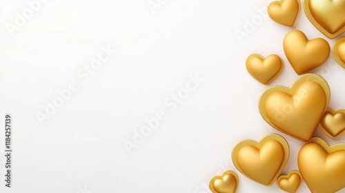 Minimalist heart shape on gradient background concept. Golden hearts scattered on a white background for a festive feel