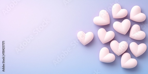 Minimalist heart shape on gradient background concept. Pink heart-shaped candies on a soft gradient background