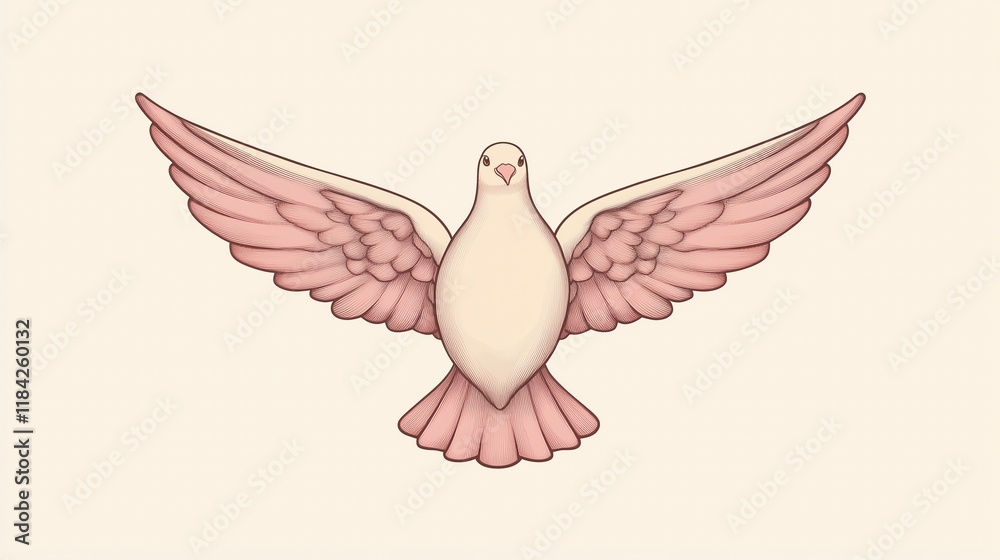 Fototapeta premium Winged Dove on Blank Background Symbolizing Peace and Holiness in Serene Minimalist Illustration for Spiritual Concepts and Elegant Design