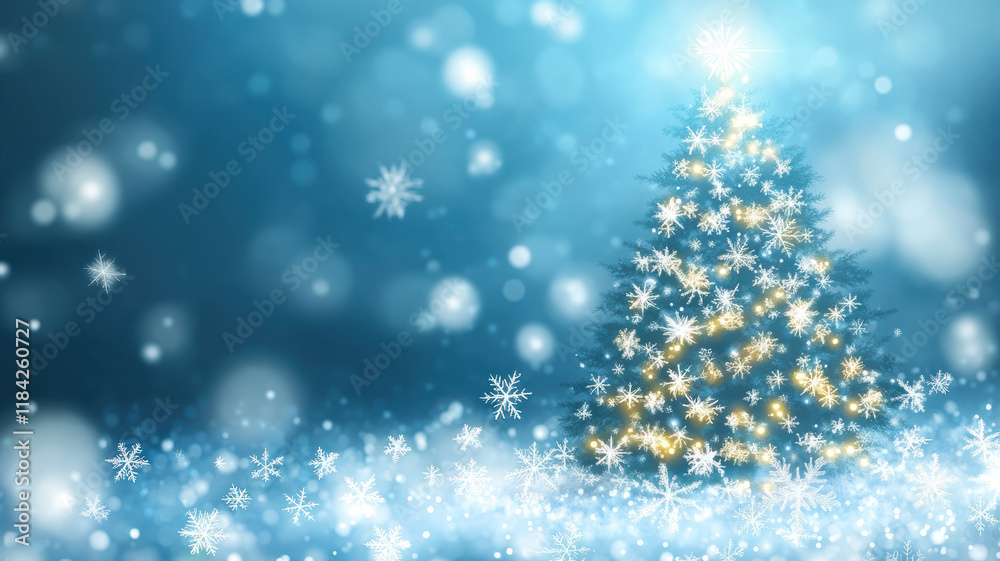Illuminated Christmas tree with snowflake background Illuminated Christmas tree with snowflake background