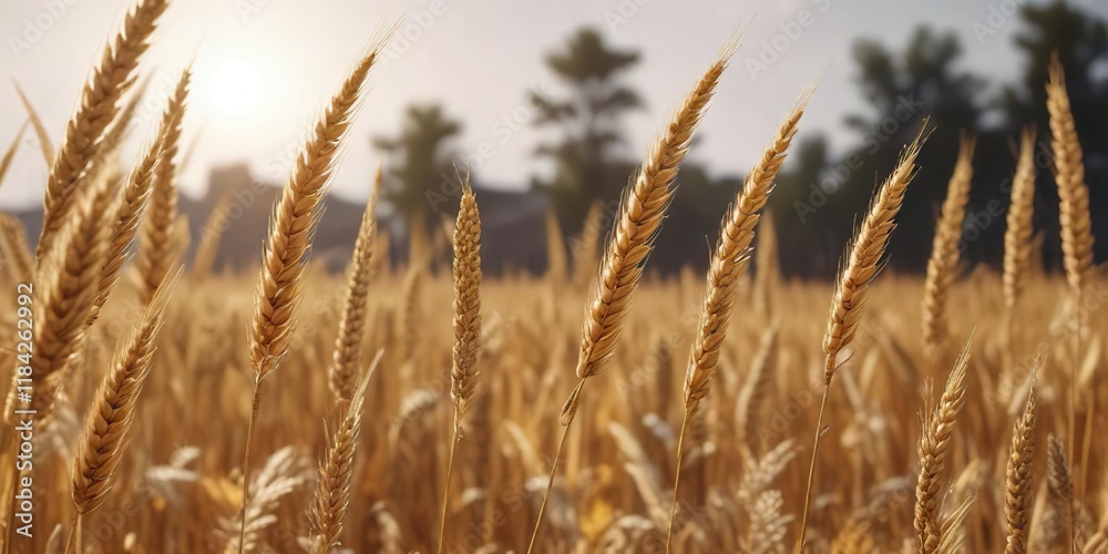 Obraz premium Wheat stalks with falling leaves and ripe grain, autumn in the wheat field, natural scenery, fall colors