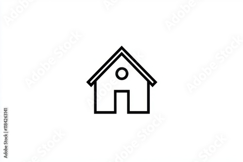 Minimalistic Line Art Icon of a Simple House. Black Lines on White Background, Flat Vector Design.