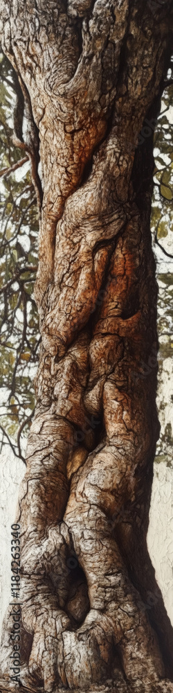 A rough and scaly bark of a tamarind tree, with bold textures in earthy shades of brown and gray. A rough and scaly bark of a tamarind tree, with bold textures in earthy shades of brown and gray.