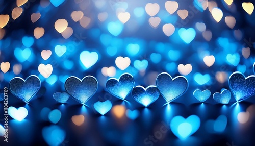 Glowing Blue Hearts with Romantic Bokeh