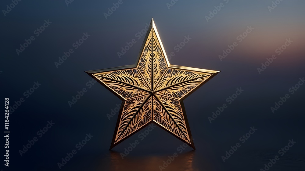 Fototapeta premium Intricate Golden 3D Five-Pointed Star, New Year's Luxury Icon PNG