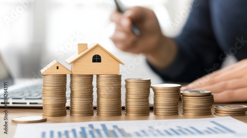 Financial Analysis with Charts and Icons on Desk