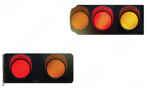 Two traffic signals on a white backdrop