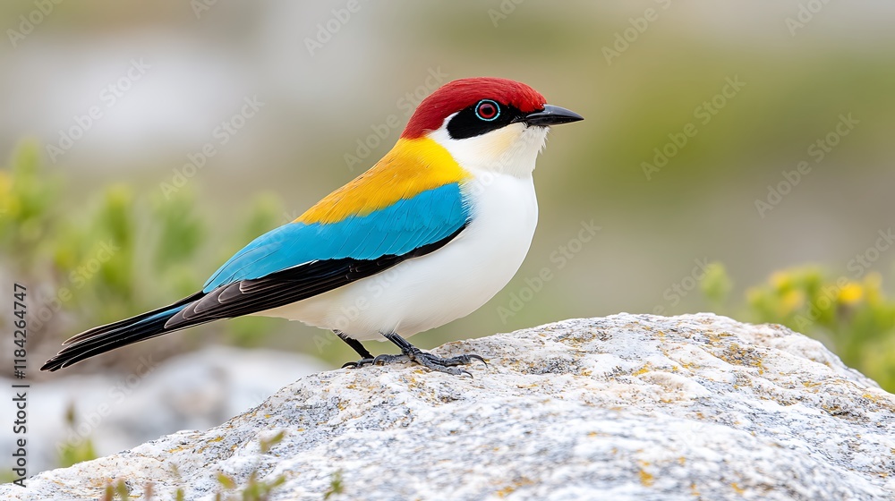 Fototapeta premium Vivid Blue Capped Tanager Bird on Rock Wildlife Photography