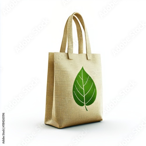 Minimalistic reusable tote bag with a green leaf graphic, symbolizing eco-friendliness and sustainability. Perfect for shopping and promoting a zero-waste lifestyle. AI generative. photo